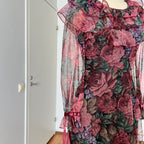 1970s Vintage Vera Mont Maxi Dress-Romantic Floral Ruffle Collar Gown