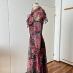 1970s Vintage Vera Mont Maxi Dress-Romantic Floral Ruffle Collar Gown