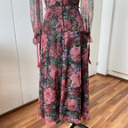 1970s Vintage Vera Mont Maxi Dress-Romantic Floral Ruffle Collar Gown