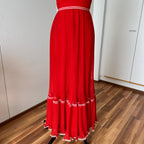 1970s Vintage Yvette Red Pleated Maxi Dress-Empire Waist Plissé Party Dress EU 36