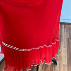 1970s Vintage Yvette Red Pleated Maxi Dress-Empire Waist Plissé Party Dress EU 36