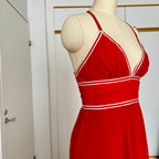 1970s Vintage Yvette Red Pleated Maxi Dress-Empire Waist Plissé Party Dress EU 36