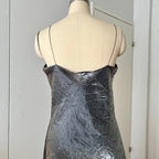 Y2K  Silver Slip Spaghetti Straps Dress-Liquid Mettalic Crinkle Maxi Dress