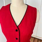 1990s Red Button Front Midi Dress TALBOTS-Sleeveless Pinafore V Neck Dress