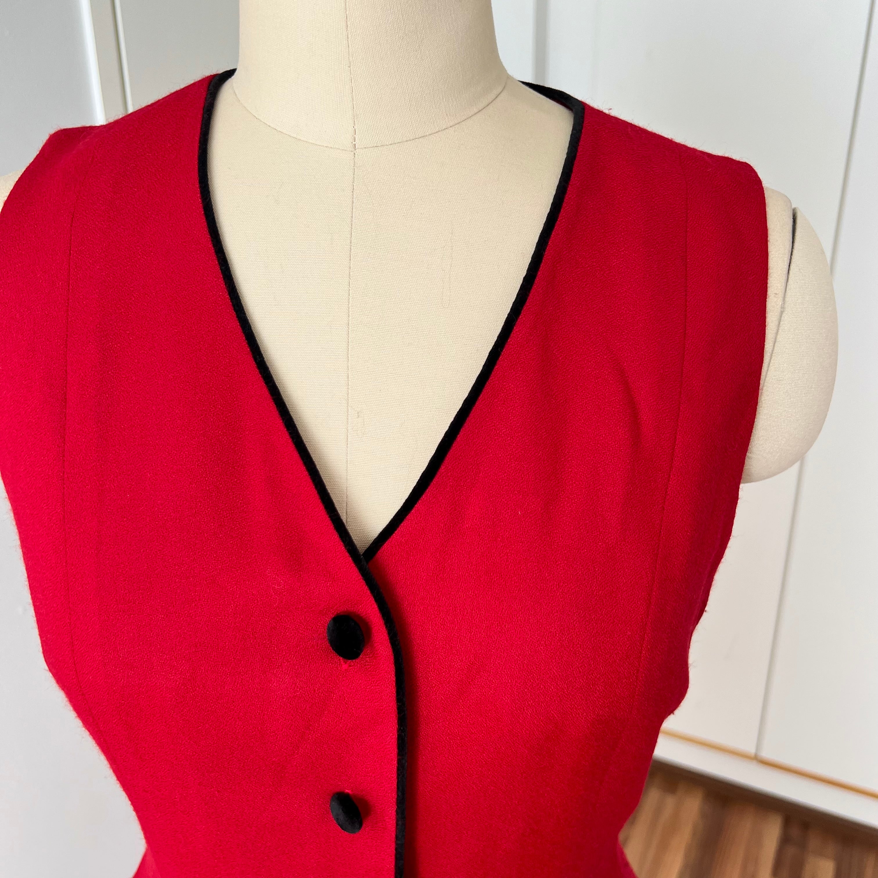 1990s Red Button Front Midi Dress TALBOTS-Sleeveless Pinafore V Neck Dress