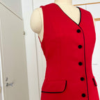1990s Red Button Front Midi Dress TALBOTS-Sleeveless Pinafore V Neck Dress