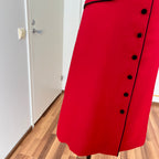 1990s Red Button Front Midi Dress TALBOTS-Sleeveless Pinafore V Neck Dress