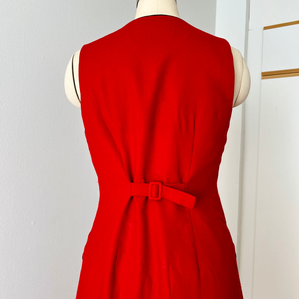 1990s Red Button Front Midi Dress TALBOTS-Sleeveless Pinafore V Neck Dress