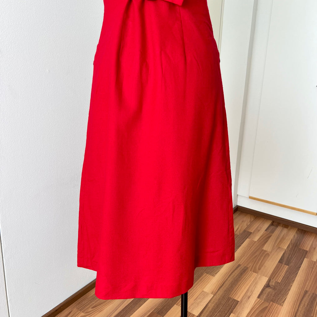 1990s Red Button Front Midi Dress TALBOTS-Sleeveless Pinafore V Neck Dress