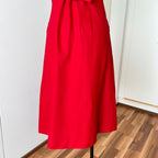 1990s Red Button Front Midi Dress TALBOTS-Sleeveless Pinafore V Neck Dress