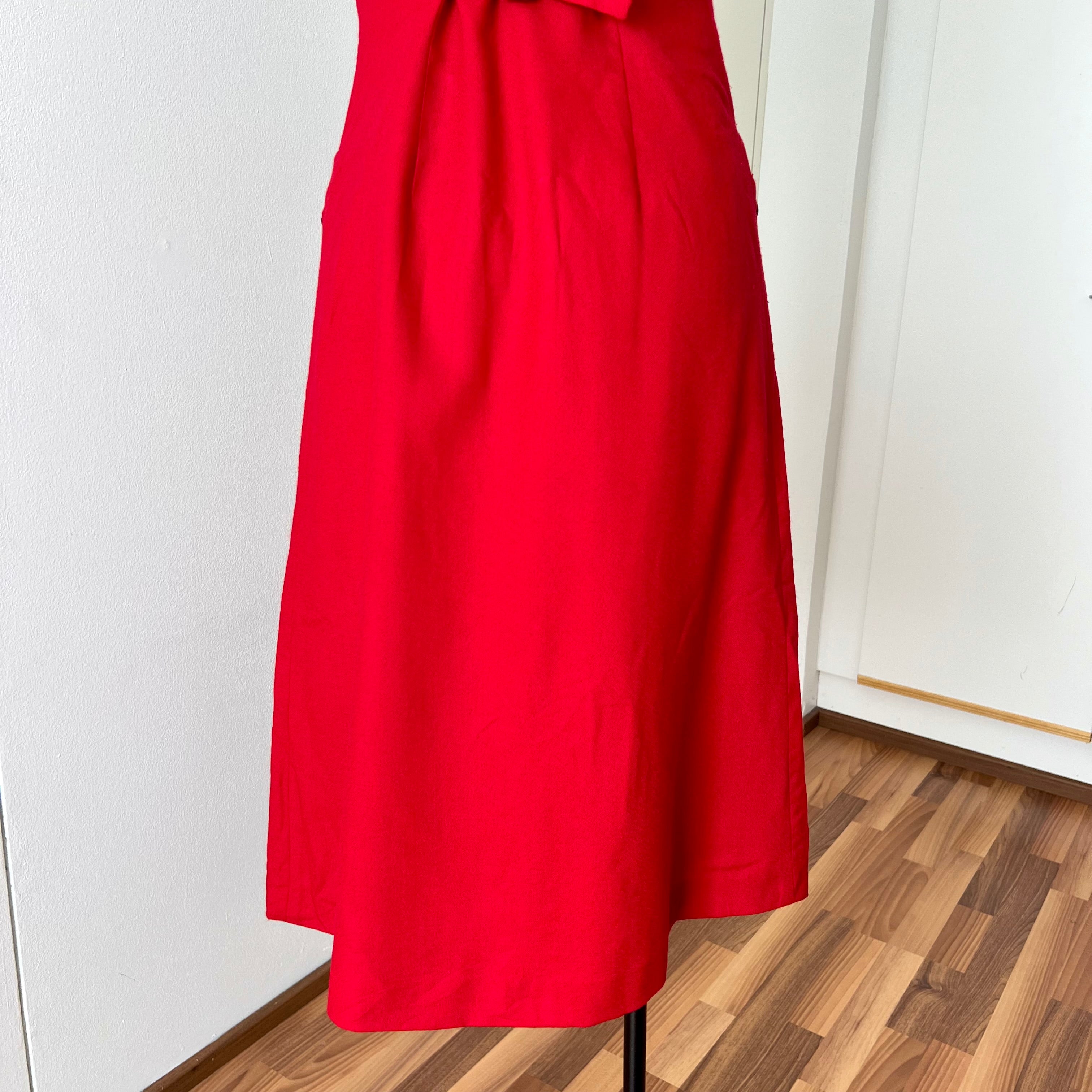 1990s Red Button Front Midi Dress TALBOTS-Sleeveless Pinafore V Neck Dress