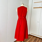1990s Red Button Front Midi Dress TALBOTS-Sleeveless Pinafore V Neck Dress