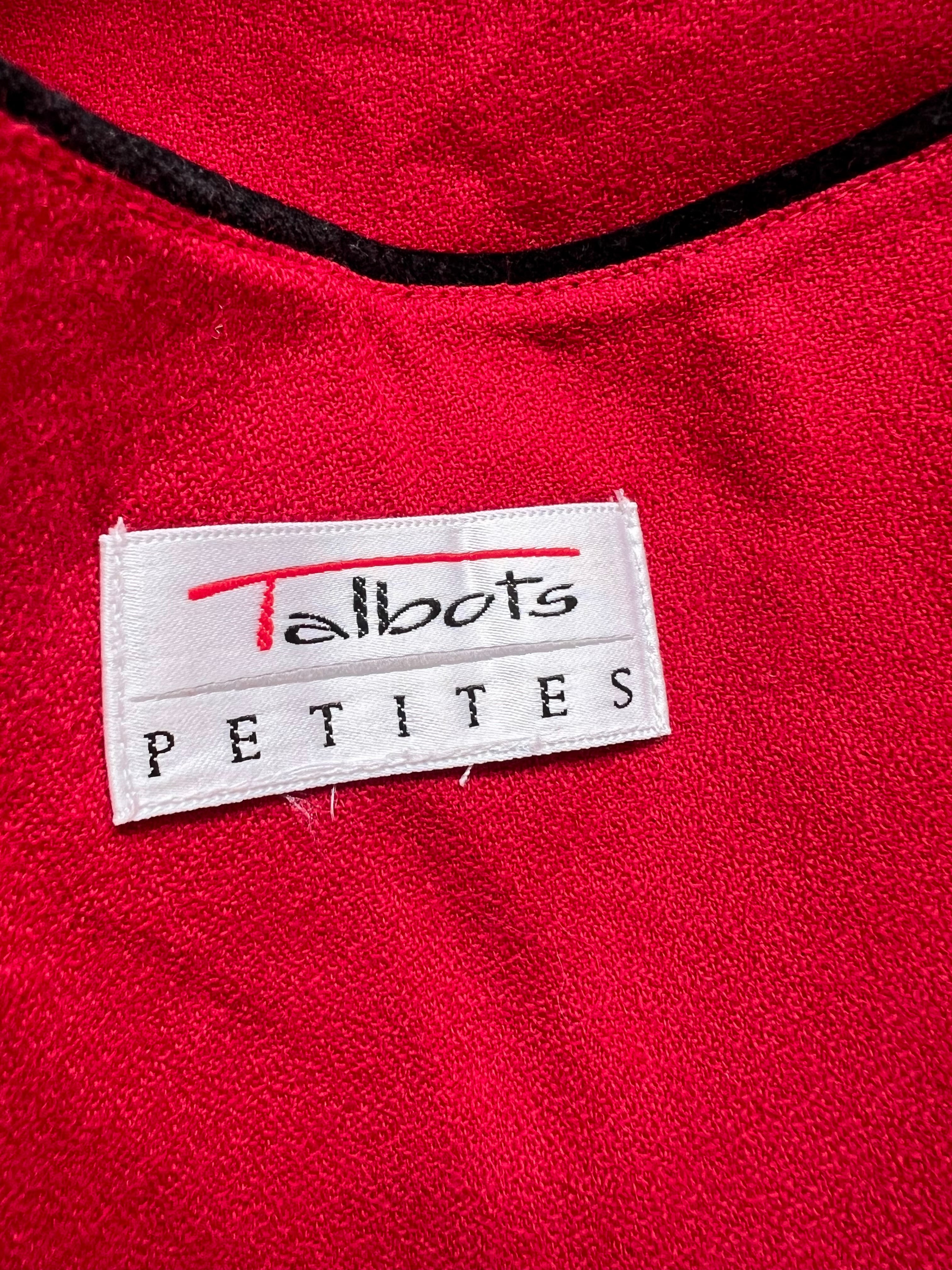 1990s Red Button Front Midi Dress TALBOTS-Sleeveless Pinafore V Neck Dress