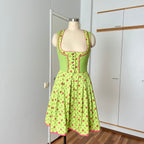 Vintage German Floral Cotton Dirndl-Green Oktoberfest Outfit-Bavarian Trachten Dress-