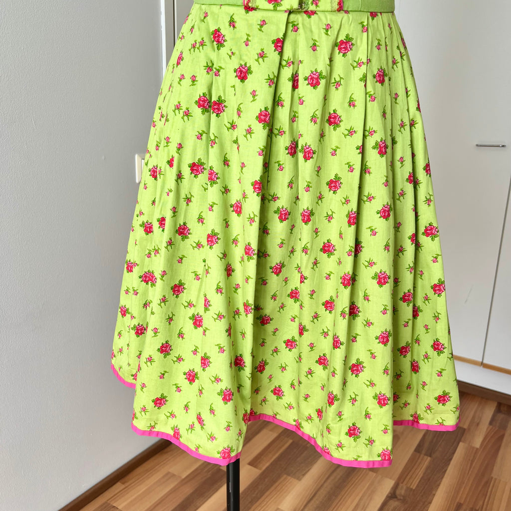 Vintage German Floral Cotton Dirndl-Green Oktoberfest Outfit-Bavarian Trachten Dress EU 36