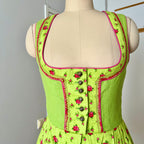Vintage German Floral Cotton Dirndl-Green Oktoberfest Outfit-Bavarian Trachten Dress EU 36
