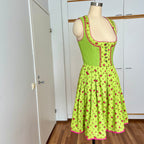 Vintage German Floral Cotton Dirndl-Green Oktoberfest Outfit-Bavarian Trachten Dress EU 36