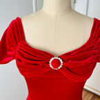 Vintage Italian Red Velvet Maxi Dress-Off Shoulder Vampy Gown
