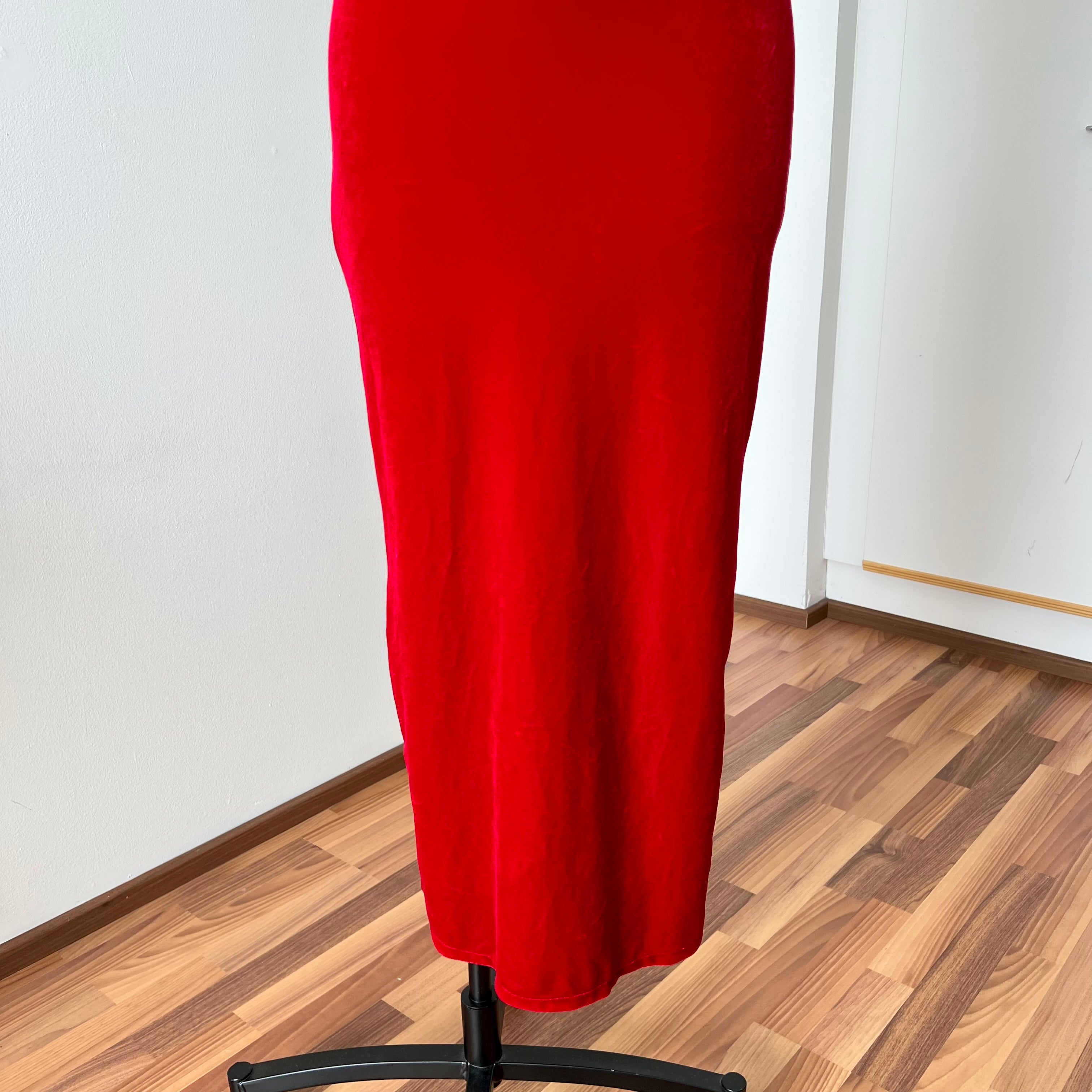Vintage Italian Red Velvet Maxi Dress-Off Shoulder Vampy Gown