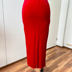 Vintage Italian Red Velvet Maxi Dress-Off Shoulder Vampy Gown