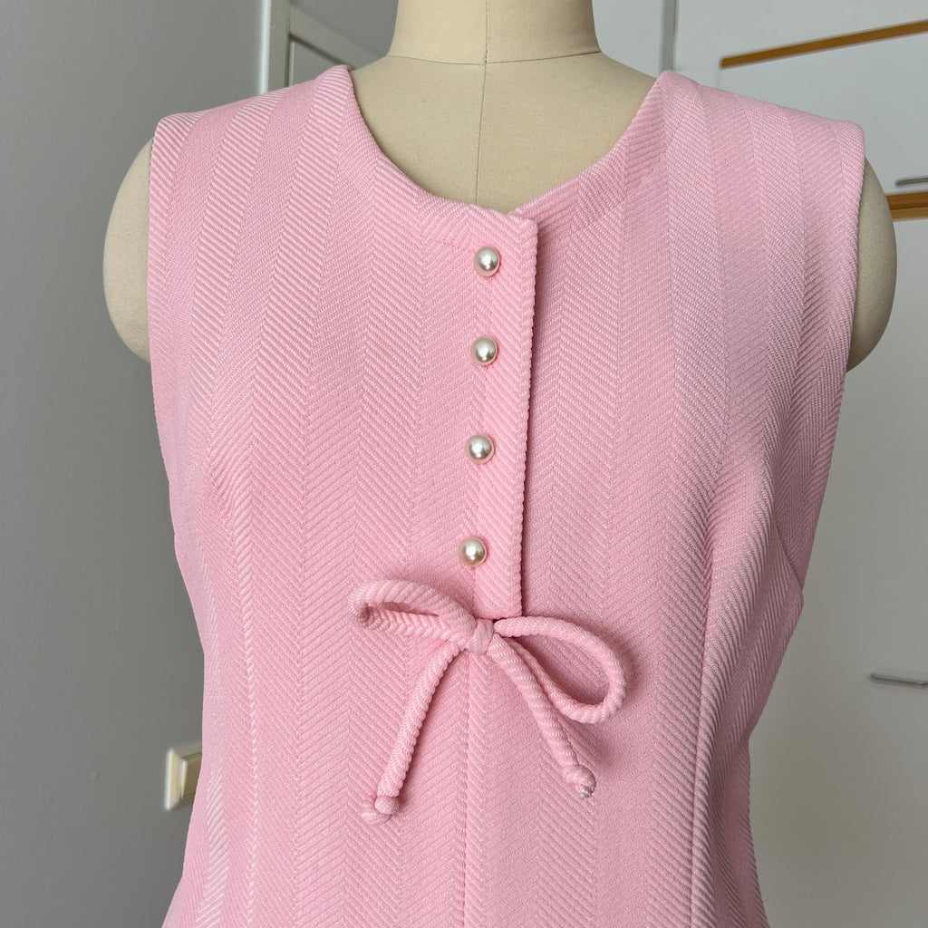 60s 70s Pink Mod Shift Mini Dress-Aline Sleeveless Vintage Dress-Retro Gogo Space Age Twiggy Style Dress