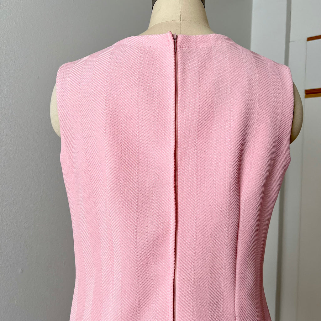 60s 70s Pink Mod Shift Mini Dress-Aline Sleeveless Vintage Dress-Retro Gogo Space Age Twiggy Style Dress