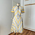 70s Vintage Chevron Stripe Midi Dress-Mod Shift Belted Day Dress