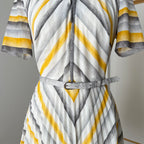 70s Vintage Chevron Stripe Midi Dress-Mod Shift Belted Day Dress
