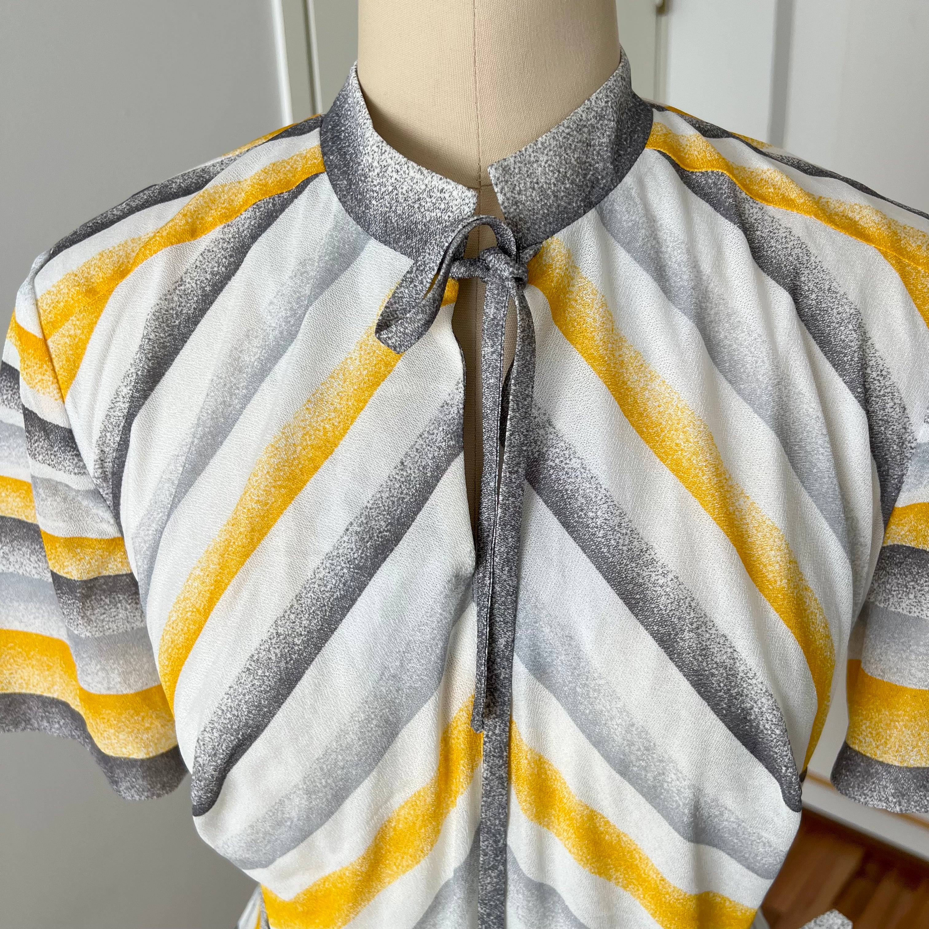 70s Vintage Chevron Stripe Midi Dress-Mod Shift Belted Day Dress