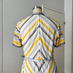 70s Vintage Chevron Stripe Midi Dress-Mod Shift Belted Day Dress