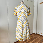 70s Vintage Chevron Stripe Midi Dress-Mod Shift Belted Day Dress