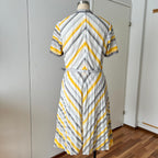 70s Vintage Chevron Stripe Midi Dress-Mod Shift Belted Day Dress