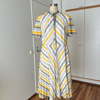 70s Vintage Chevron Stripe Midi Dress-Mod Shift Belted Day Dress