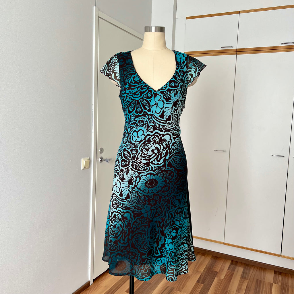 Y2K Sheer Mesh Midi Dress-Fairycore Paisley Print Whimsygoth Dress EU 38