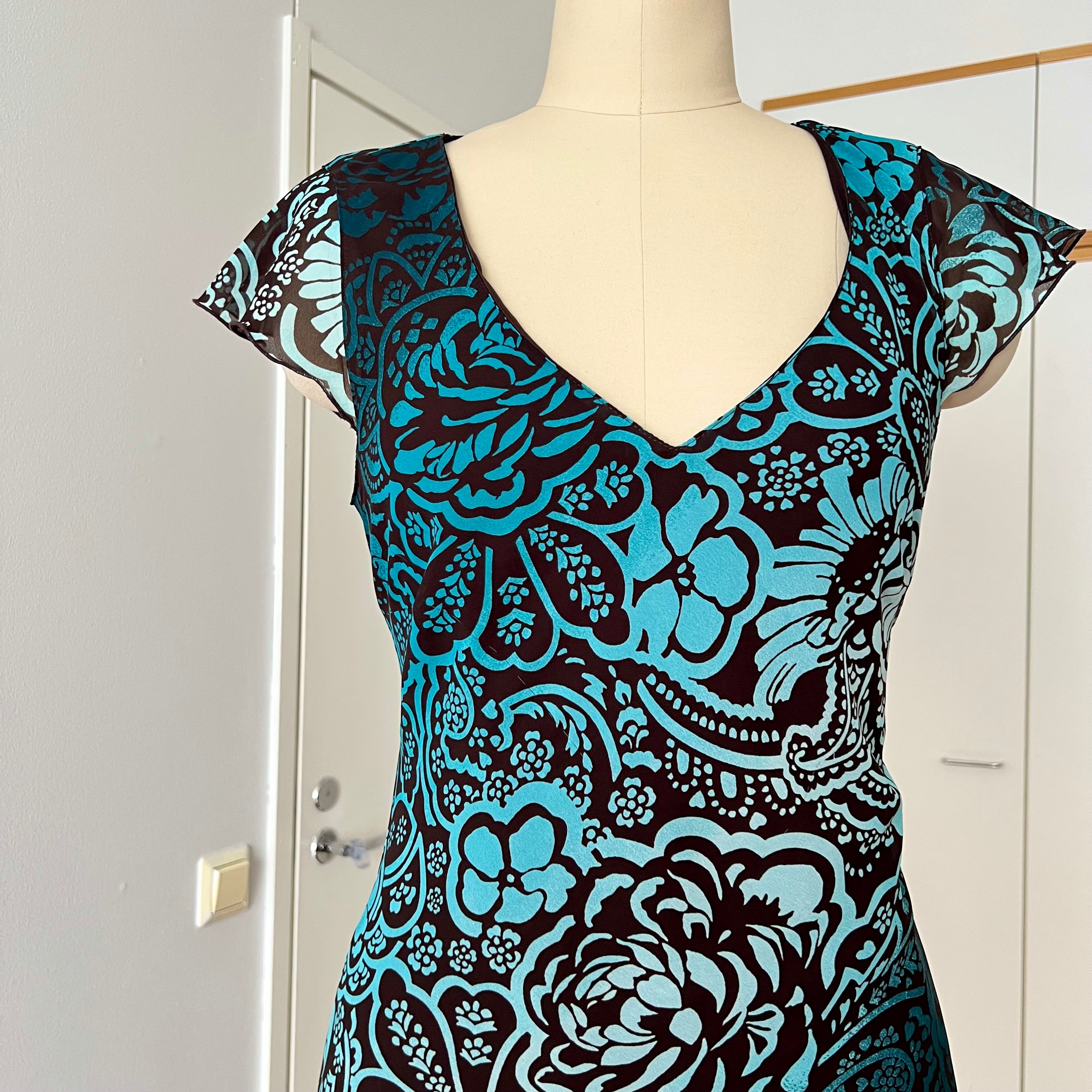 Y2K Sheer Mesh Midi Dress-Fairycore Paisley Print Whimsygoth Dress EU 38