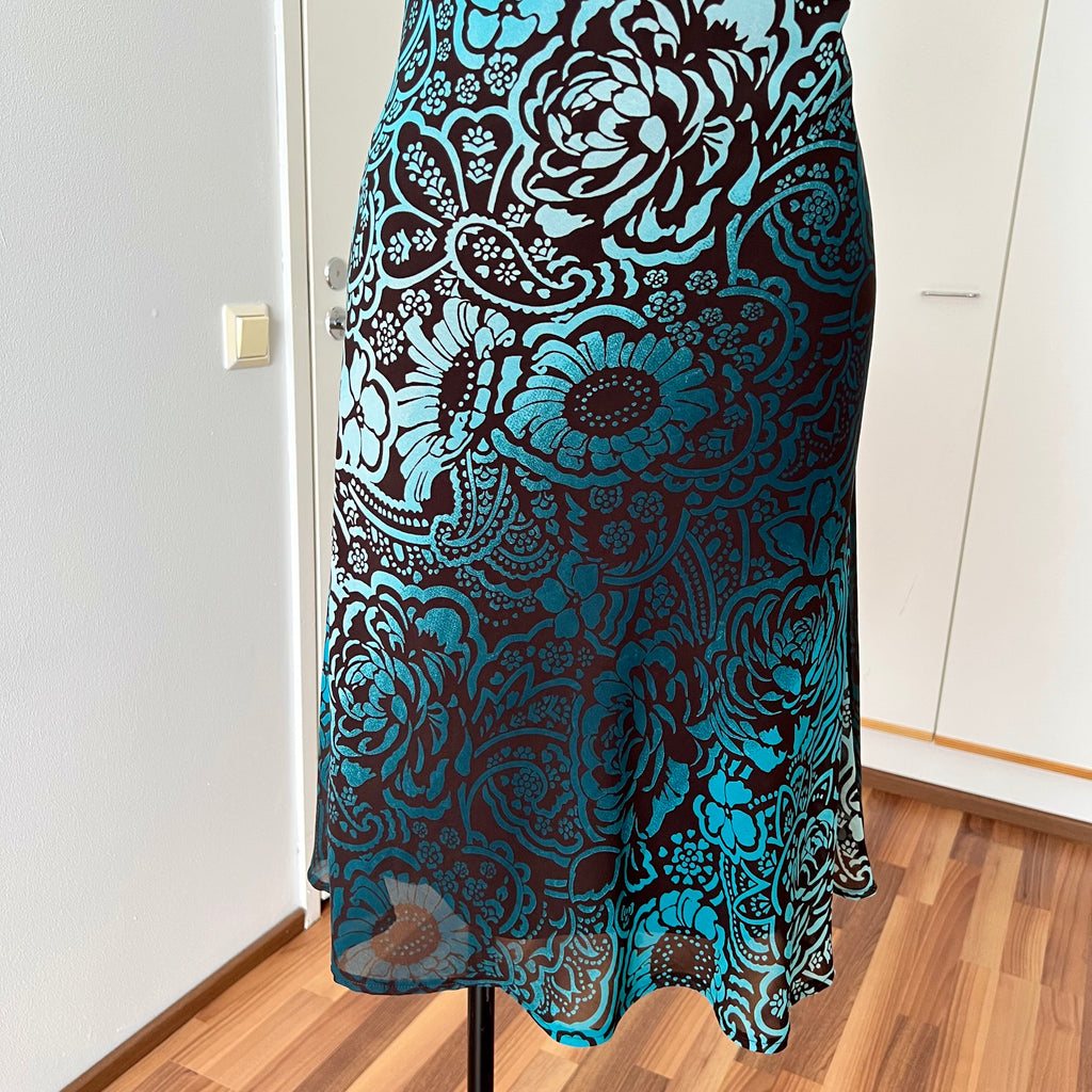 Y2K Sheer Mesh Midi Dress-Fairycore Paisley Print Whimsygoth Dress EU 38