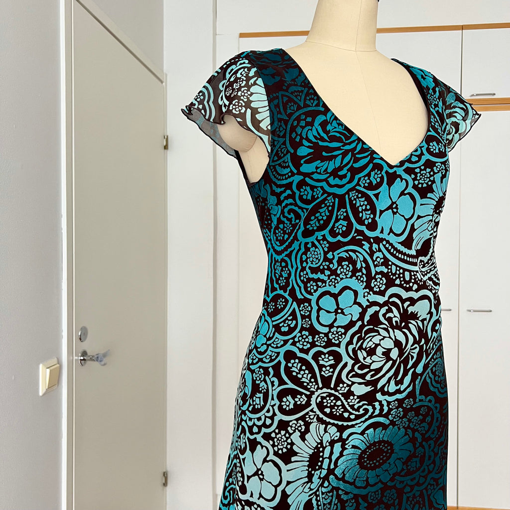 Y2K Sheer Mesh Midi Dress-Fairycore Paisley Print Whimsygoth Dress EU 38