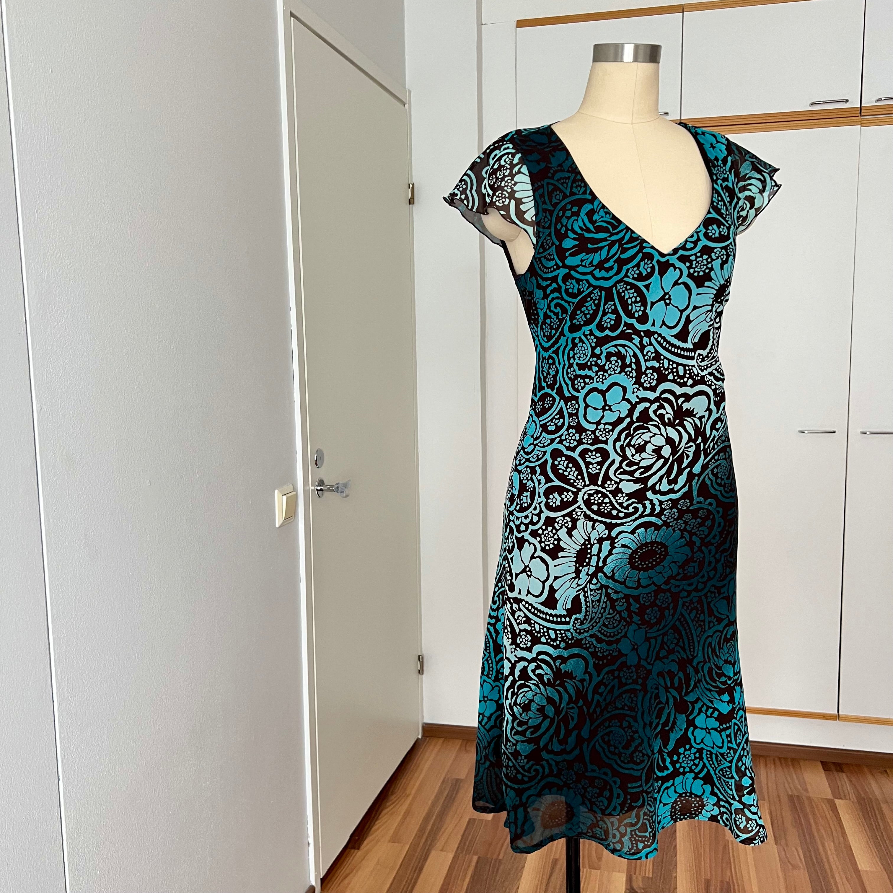 Y2K Sheer Mesh Midi Dress-Fairycore Paisley Print Whimsygoth Dress EU 38