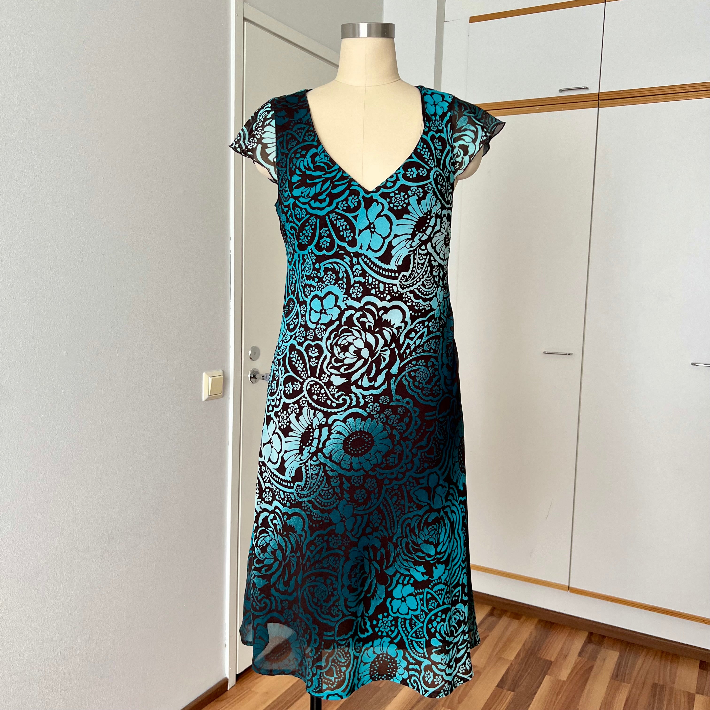 Y2K Sheer Mesh Midi Dress-Fairycore Paisley Print Whimsygoth Dress EU 38