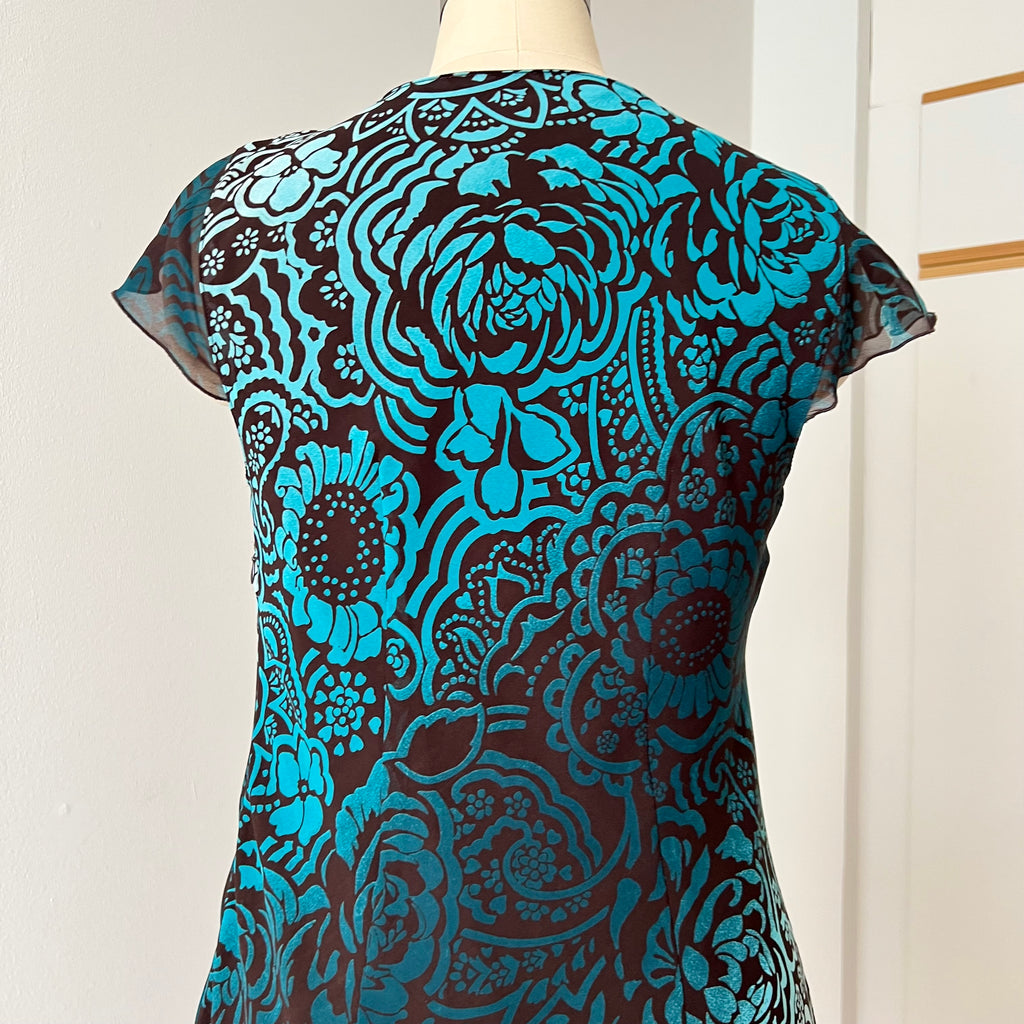 Y2K Sheer Mesh Midi Dress-Fairycore Paisley Print Whimsygoth Dress EU 38