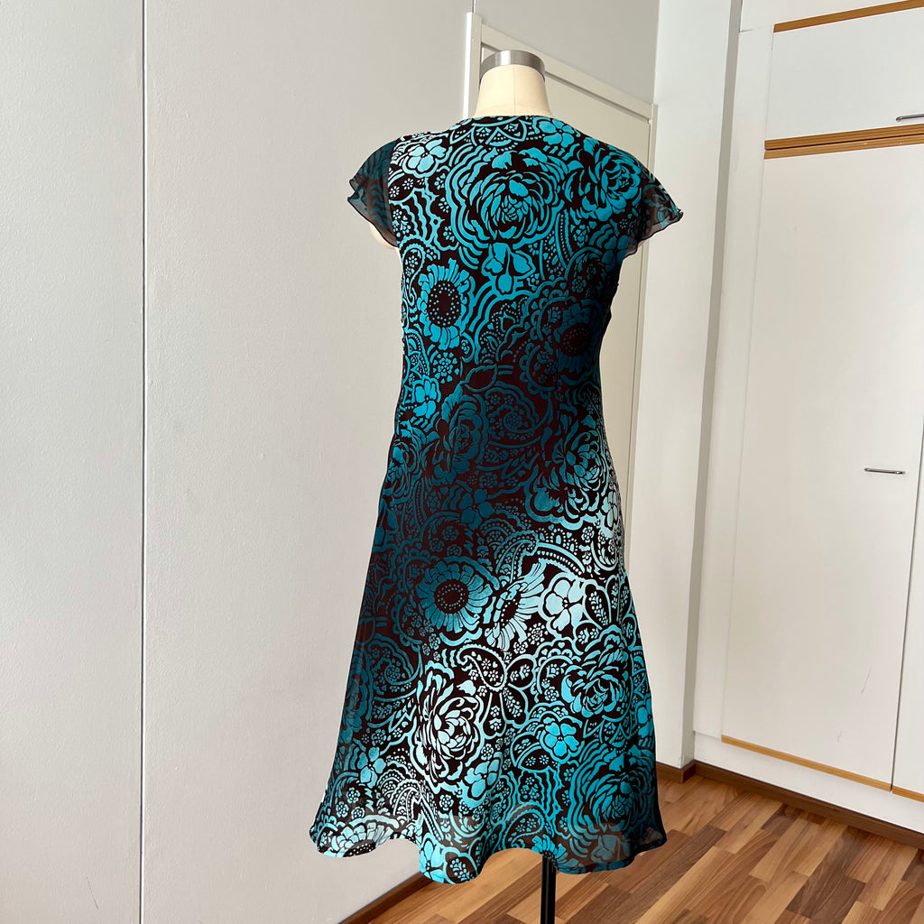 Y2K Sheer Mesh Midi Dress-Fairycore Paisley Print Whimsygoth Dress EU 38