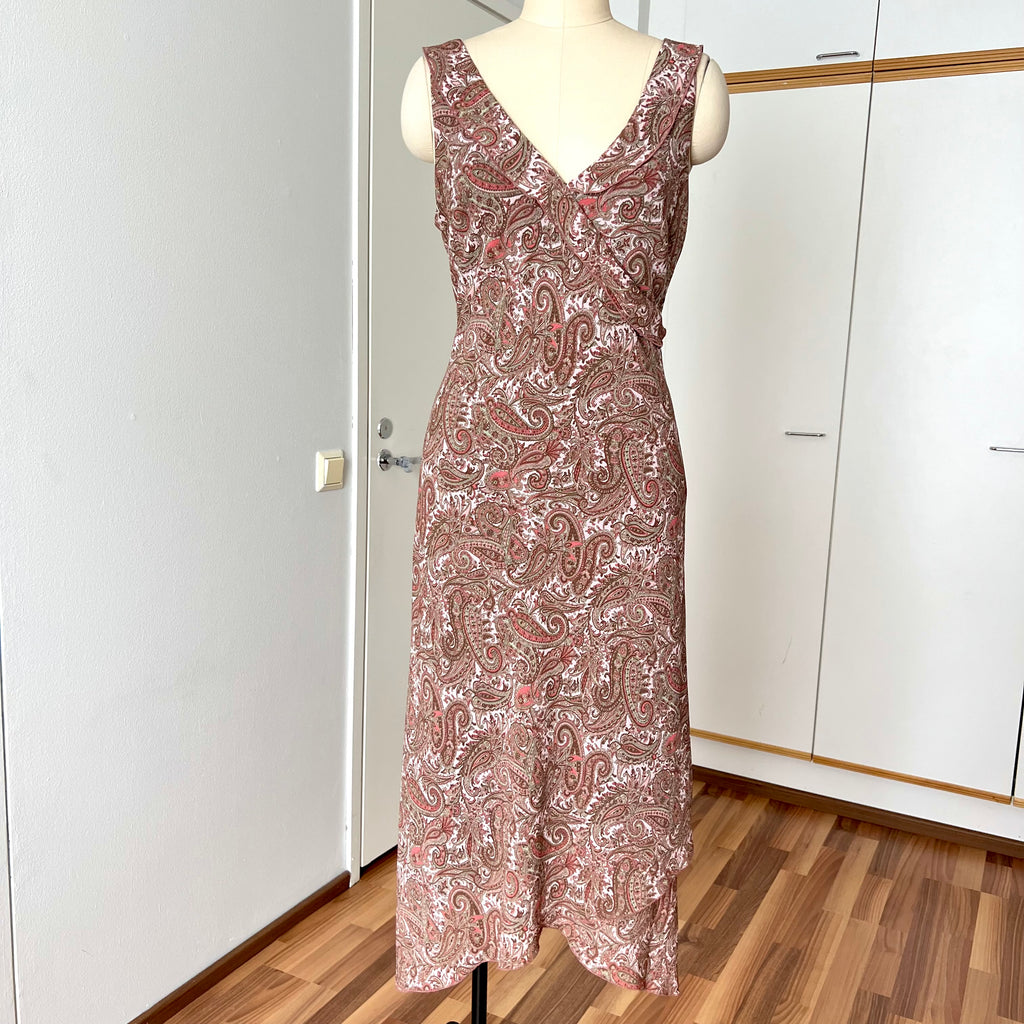 Y2K Paisley Print Midi Slip Dress-Fairycore Asymmetrical Handkerchief Hem Dress EU 44
