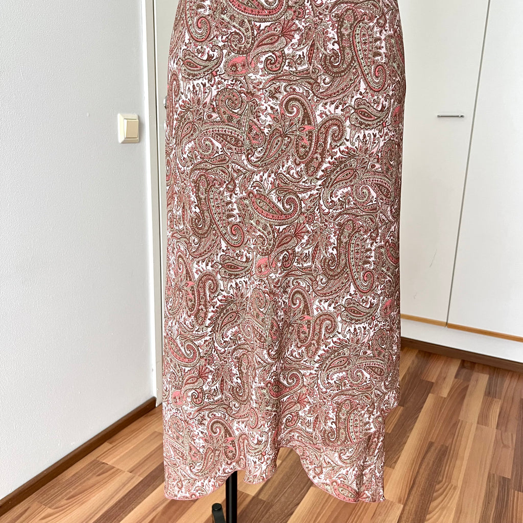 Y2K Paisley Print Midi Slip Dress-Fairycore Asymmetrical Handkerchief Hem Dress EU 44