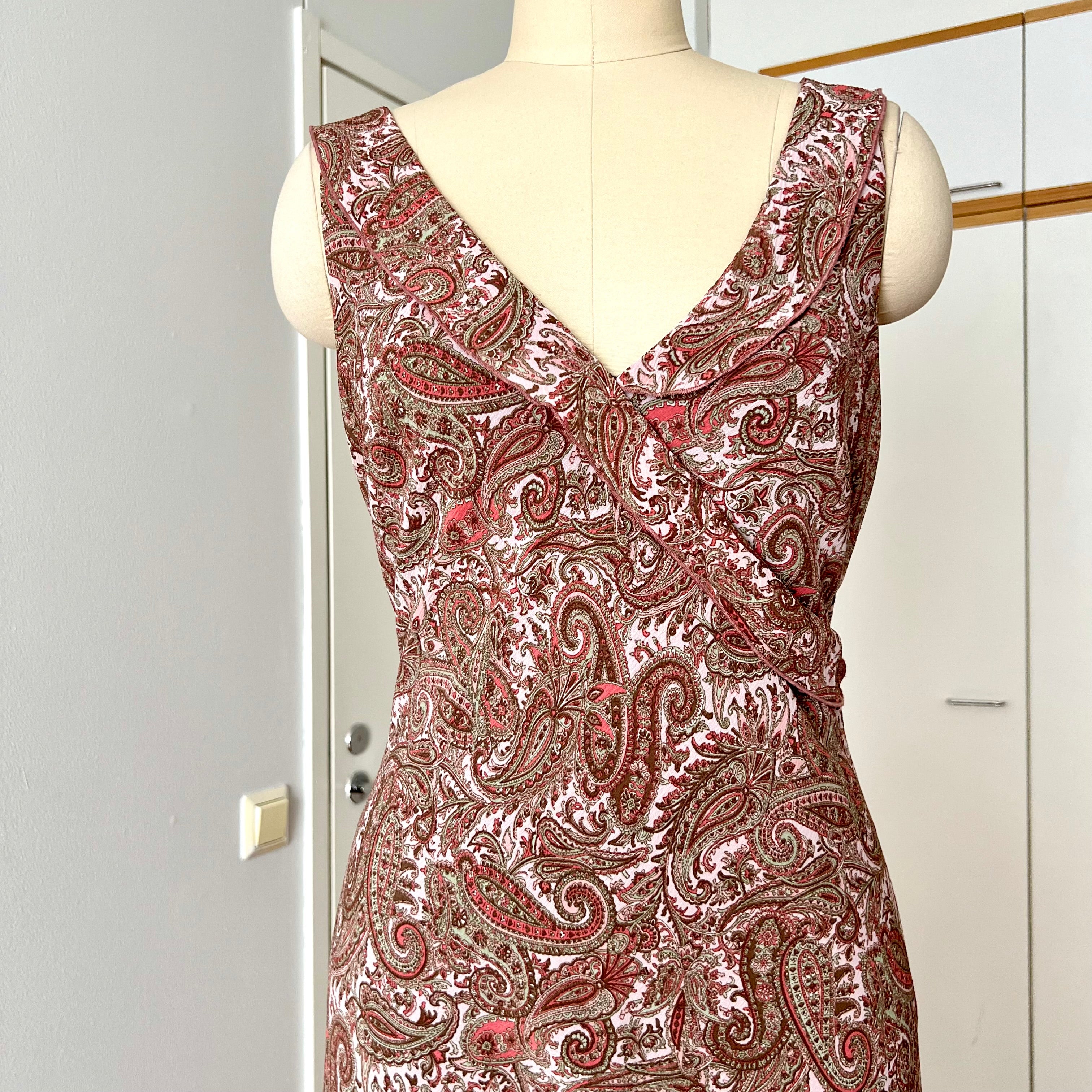 Y2K Paisley Print Midi Slip Dress-Fairycore Asymmetrical Handkerchief Hem Dress EU 44