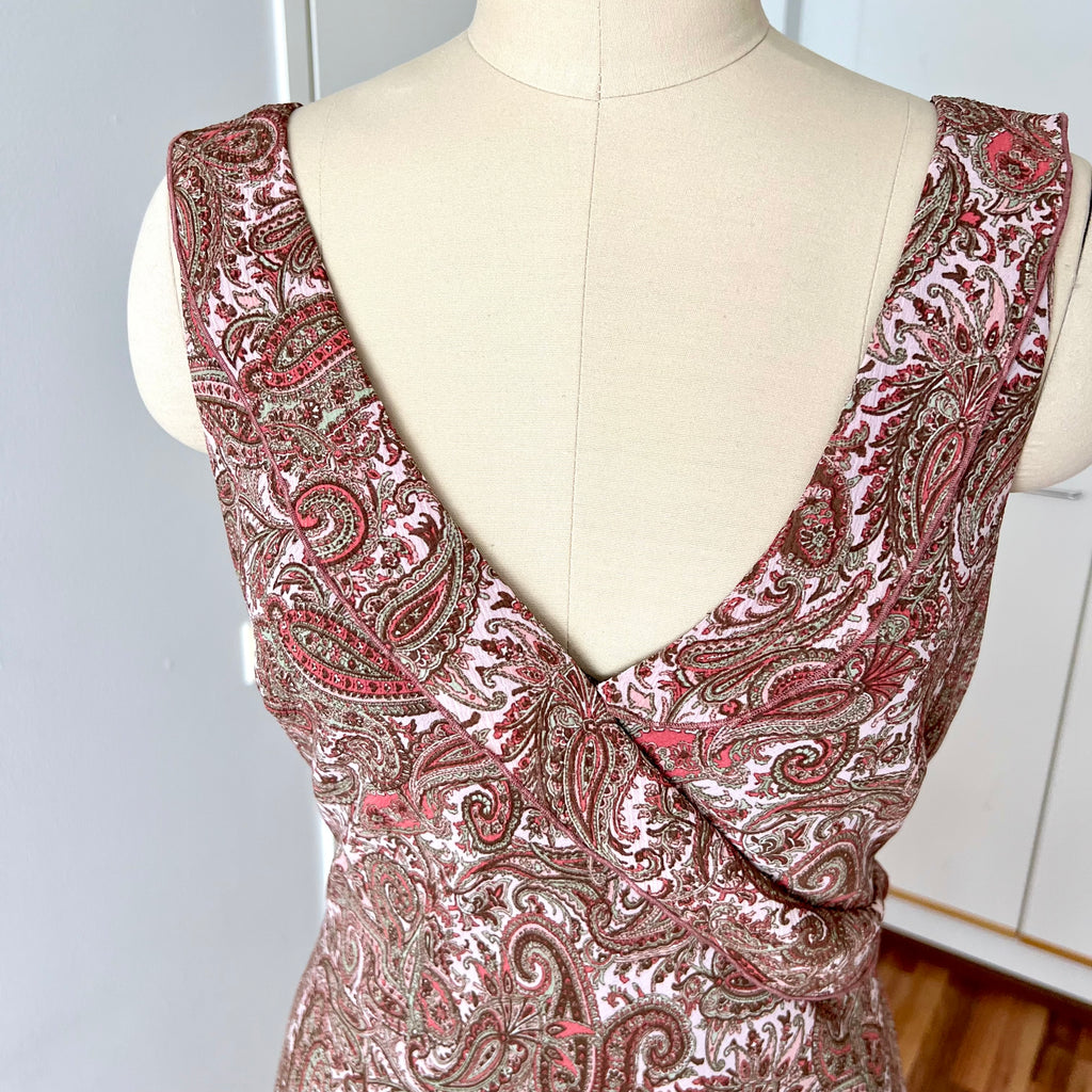Y2K Paisley Print Midi Slip Dress-Fairycore Asymmetrical Handkerchief Hem Dress EU 44
