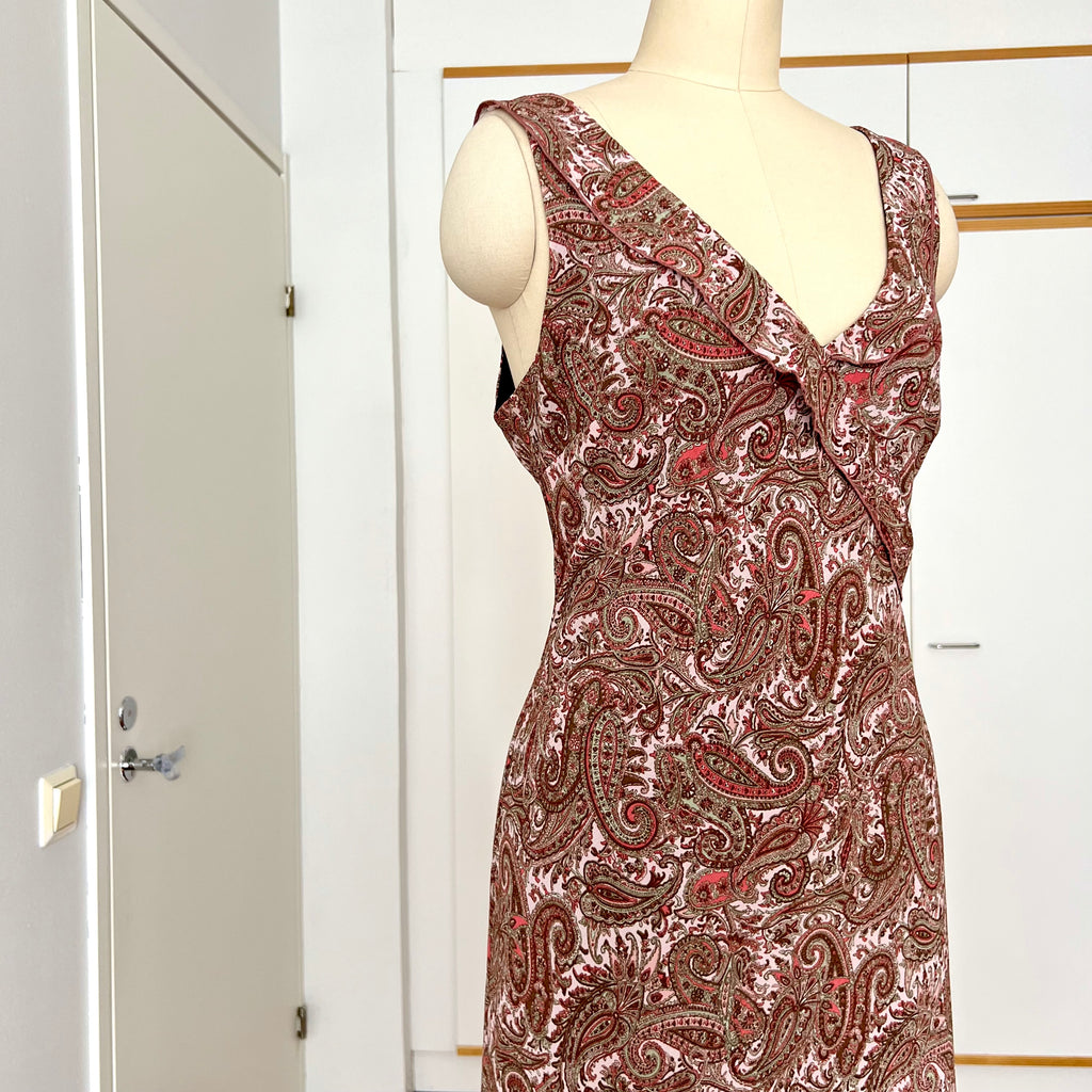Y2K Paisley Print Midi Slip Dress-Fairycore Asymmetrical Handkerchief Hem Dress EU 44