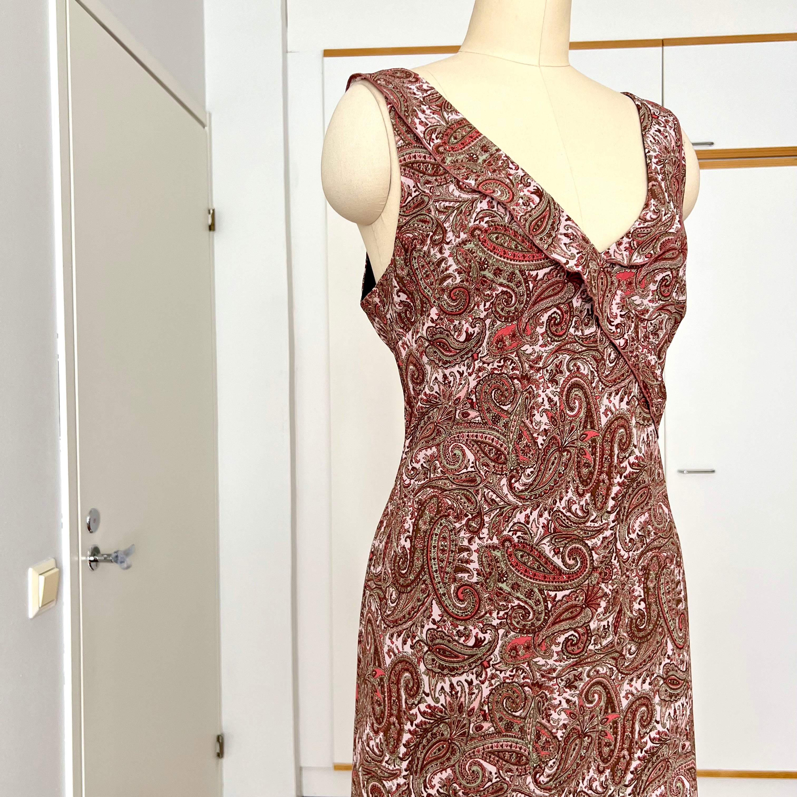 Y2K Paisley Print Midi Slip Dress-Fairycore Asymmetrical Handkerchief Hem Dress EU 44