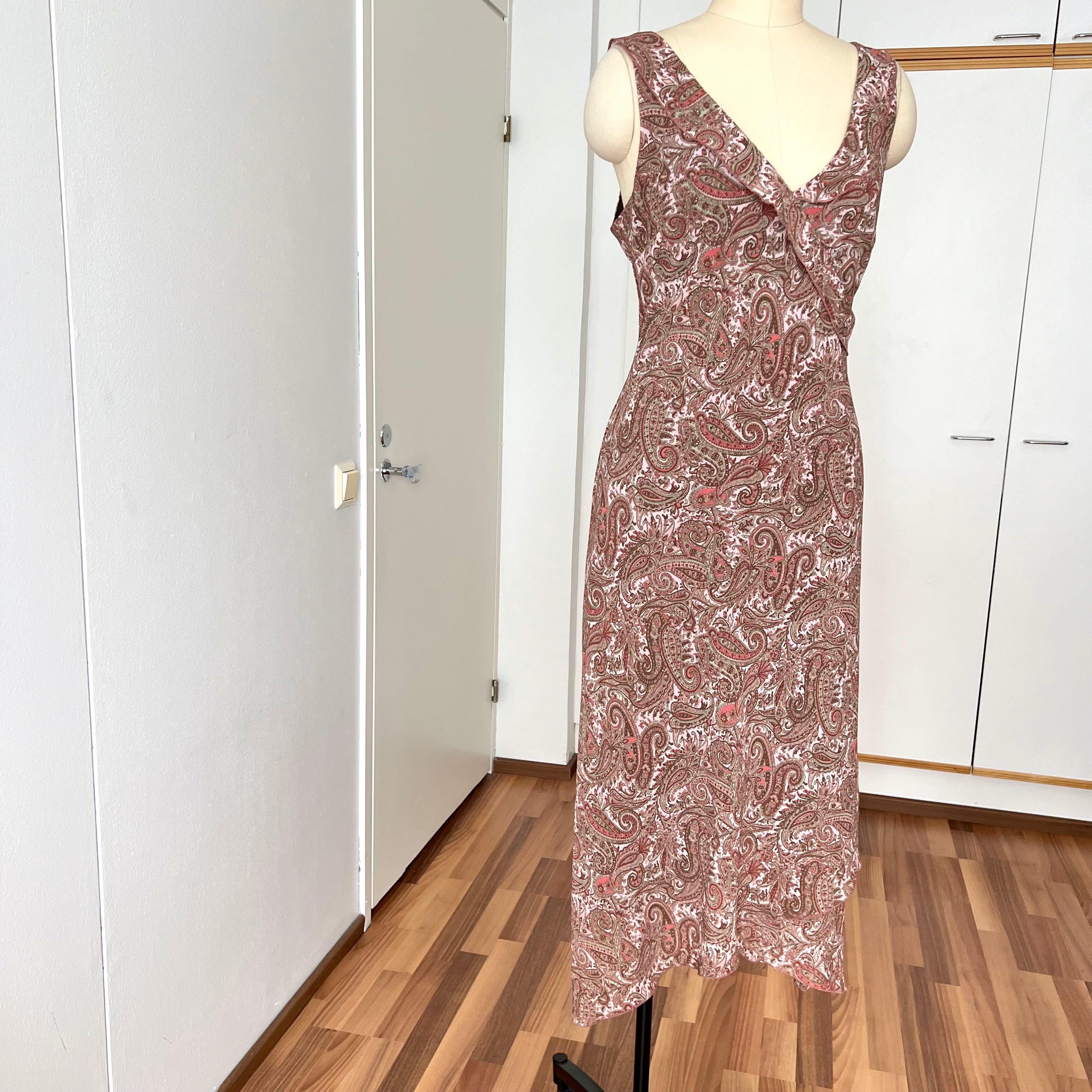 Y2K Paisley Print Midi Slip Dress-Fairycore Asymmetrical Handkerchief Hem Dress EU 44