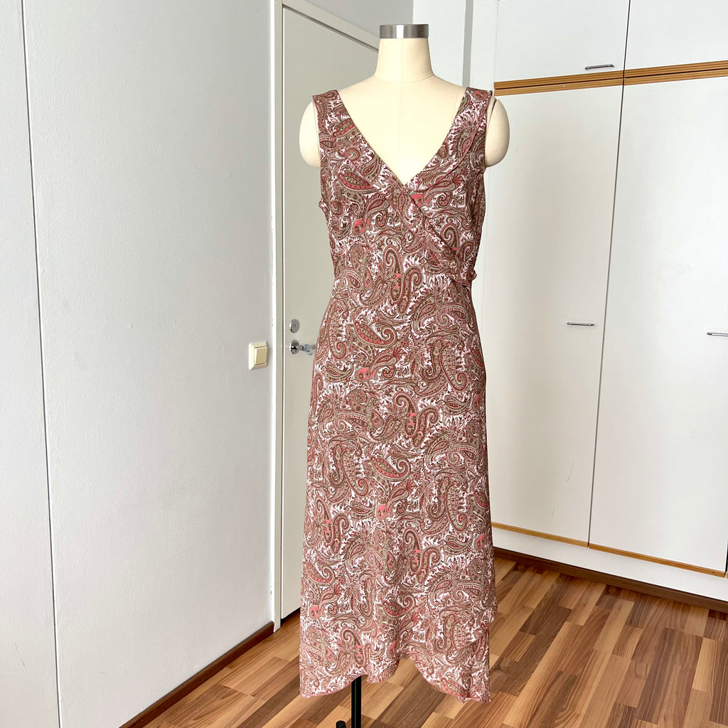 Y2K Paisley Print Midi Slip Dress-Fairycore Asymmetrical Handkerchief Hem Dress EU 44