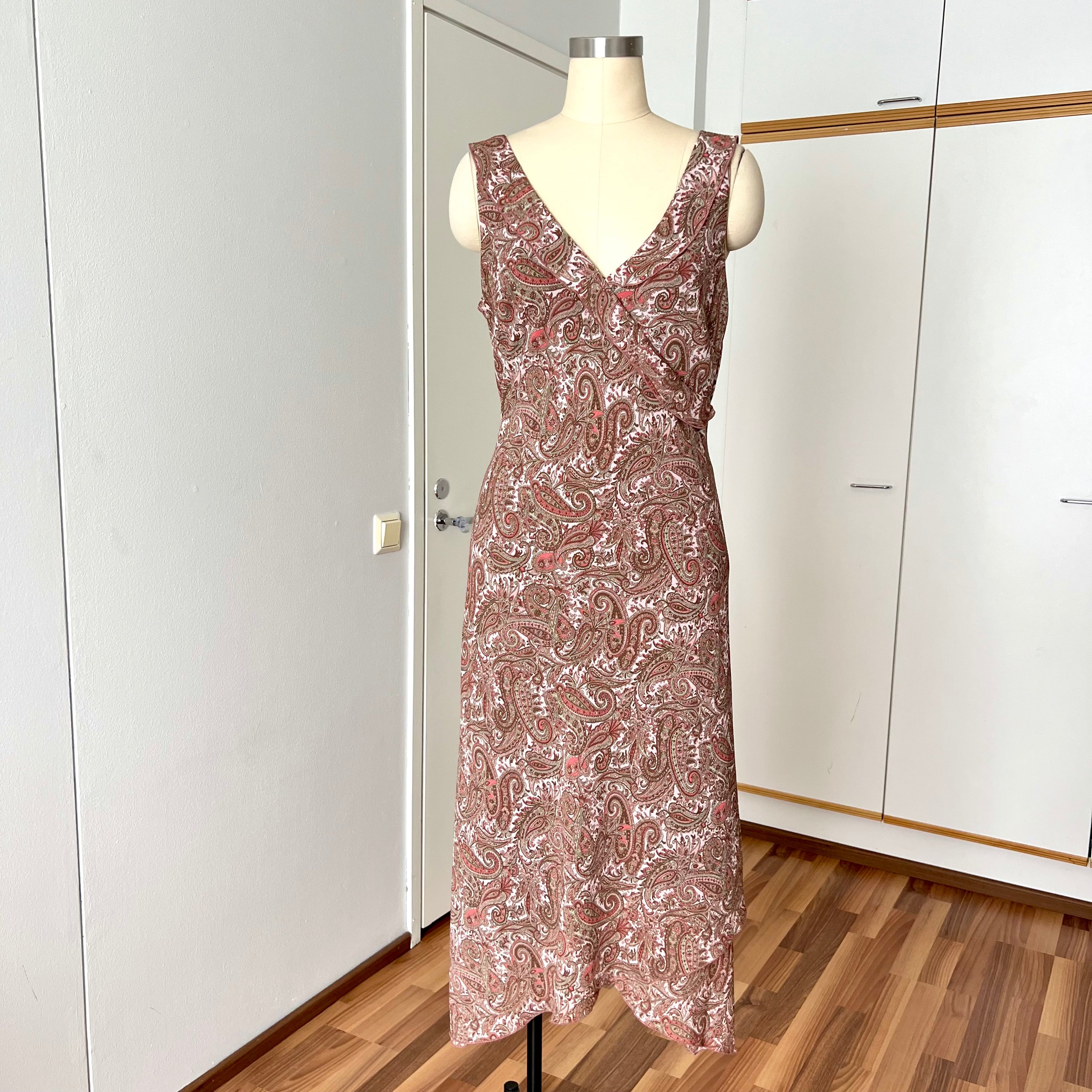 Y2K Paisley Print Midi Slip Dress-Fairycore Asymmetrical Handkerchief Hem Dress EU 44